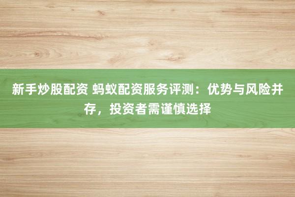 新手炒股配资 蚂蚁配资服务评测：优势与风险并存，投资者需谨慎选择