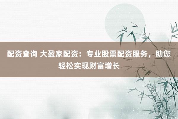 配资查询 大盈家配资：专业股票配资服务，助您轻松实现财富增长