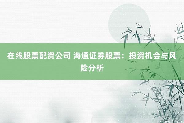 在线股票配资公司 海通证券股票：投资机会与风险分析