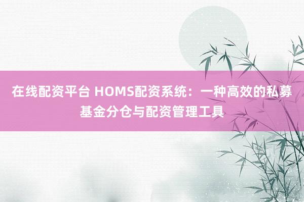 在线配资平台 HOMS配资系统：一种高效的私募基金分仓与配资管理工具