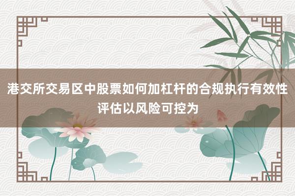 港交所交易区中股票如何加杠杆的合规执行有效性评估以风险可控为