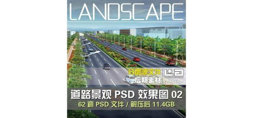 景观园林道路后期效果图设计psd分层素材绿化车行道街道公路psd